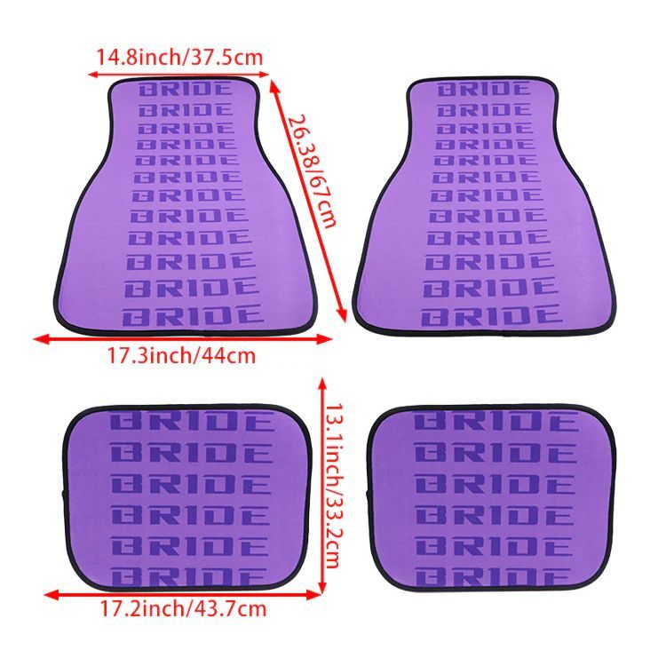 Brand New 4PCS UNIVERSAL BRIDE PURPLE Racing Fabric Car Floor Mats Interior Carpets