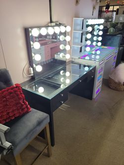 Black Vanity Table + Mirror
