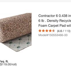 Contractor 6lb .44” thick density recycle foam carpet pad