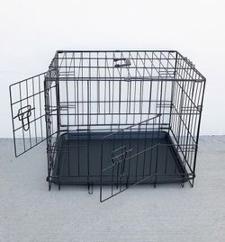 BRAND NEW $30 Double Door 24” Dog Crate Cage Folding Metal Kennel, Plastic Tray 24x17x19 Inches 
