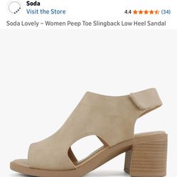 Taupe Nubuck Peep Toe Low Heel Sandal