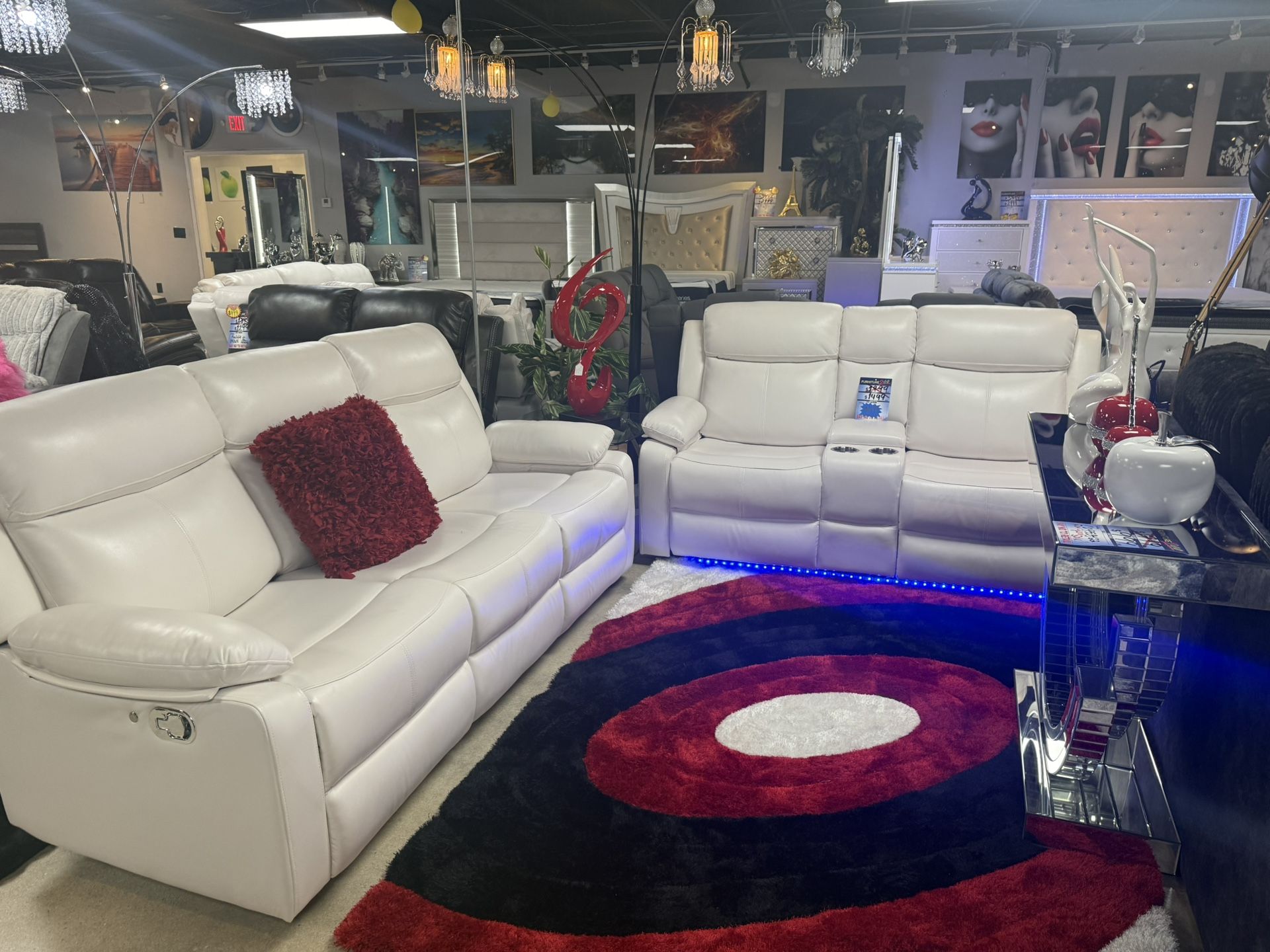 2 Pc White Reclining Sofa And Love With Led Lights Only $999