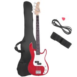 Glarry Electric Bass Guitar Full Size 4 String Rosewood Basswood Fire Style Exquisite Burning Bass (Red)