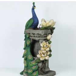 LuxenHome Polyresin Peacock Outdoor Fountain with LED Light