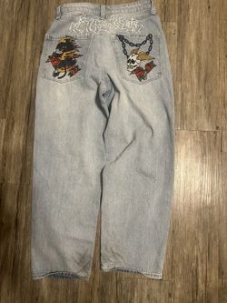 baggy light blue jeans with white wash (zumies)