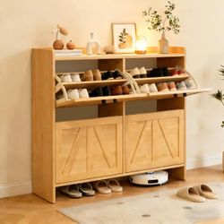 Shoe cabinet with 4 drawers, separate shoe boxes, hidden shoe rack, wooden legs design (light oak)