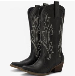 7.5 Cowboy Boots for Women Western Cowgirl Boots Mid Calf Chunky Heel Pointed Toe Comfortable Stitched Embroidery for Country Concert Dancing Wedding 