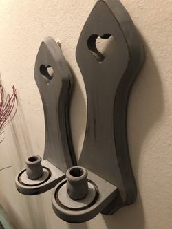 Shabby chic grey candle holders