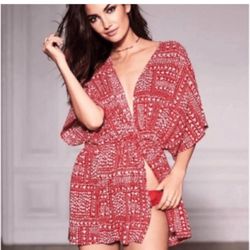Victoria’s Secret Red Heart Print Kimono Robe One Size OS