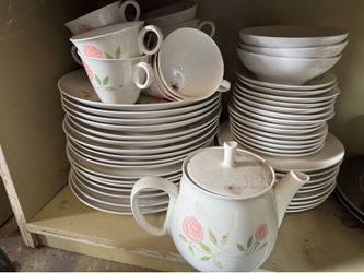 Vintage 1960s Franciscan Whitestone "Pink-A-Dilly" Dish Set w/ Teapot (~39 Pcs)