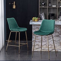 NEW (2) Green Velvet 26.5” Counter Bar Stools