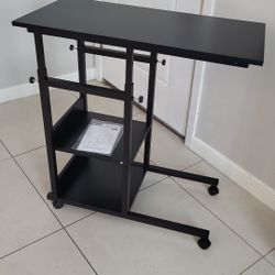 New Up and Down Side Table on Wheels with Storage Shelves,Height Adjustable