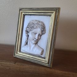 Moulded Greek Persephone In Plaster In Upcycled Frame
