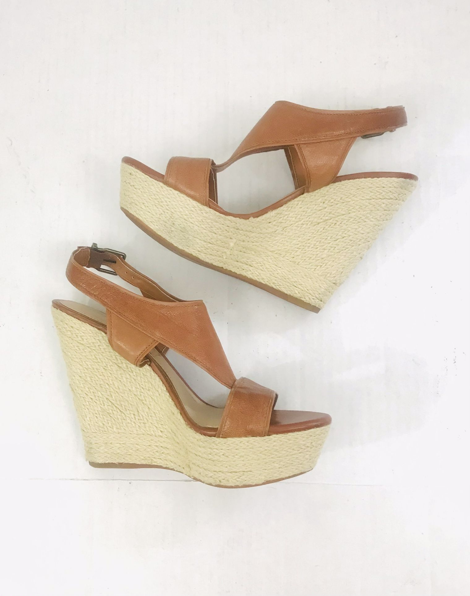 Gianni Bini Leather Espadrille Wedges - Size 10