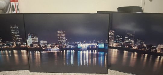 Title: XL Tobin Floom "Portland Skyline" Fine Art Triptych - 3-Piece Set
