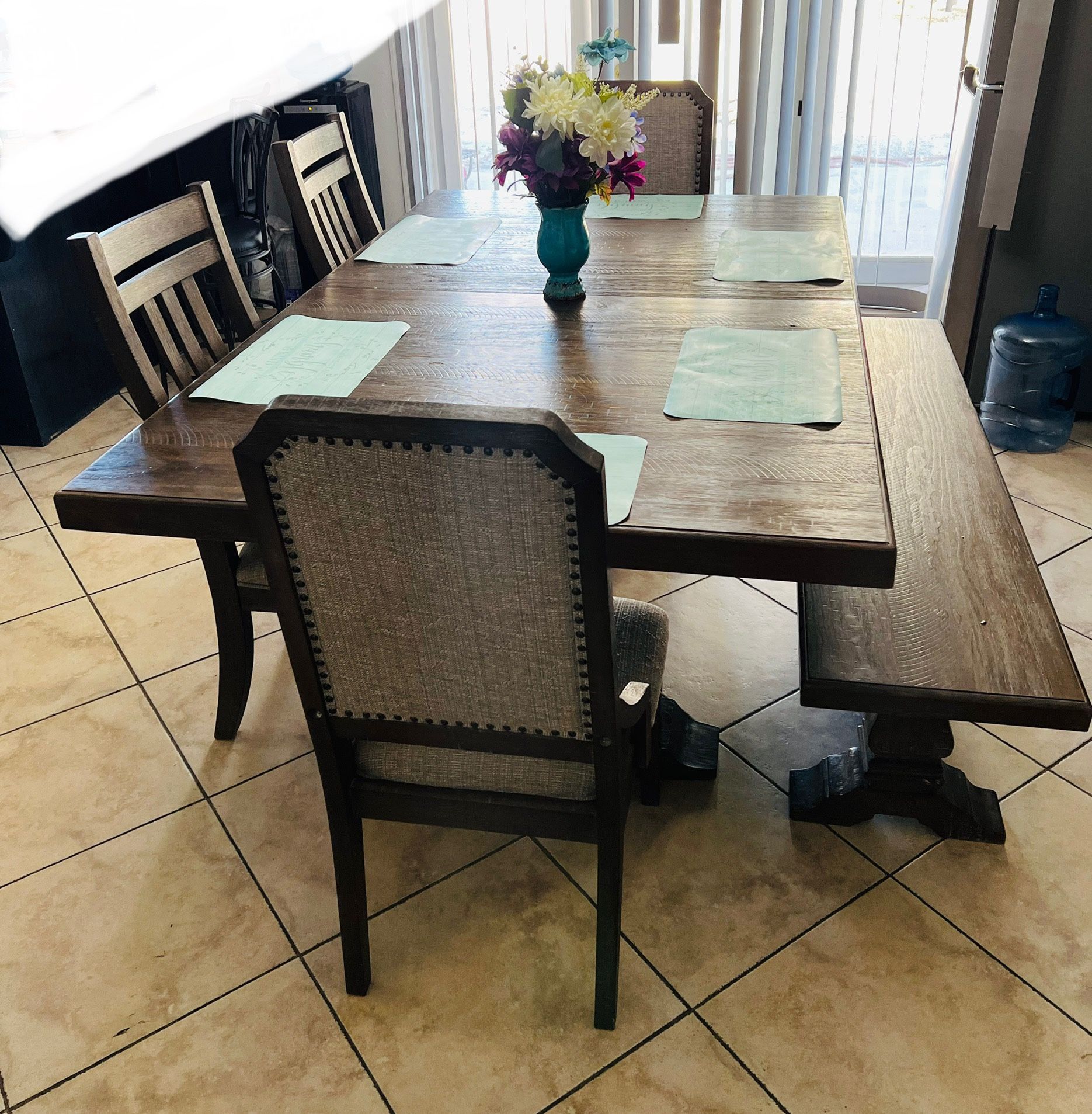 Brown 5 Chairs With Bench Kitchen Table