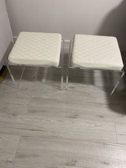 2 White Leather Benches (El Dorado) 18x20 Inches