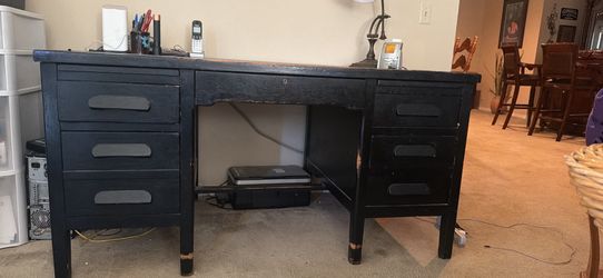 Solid oak military desk and chair