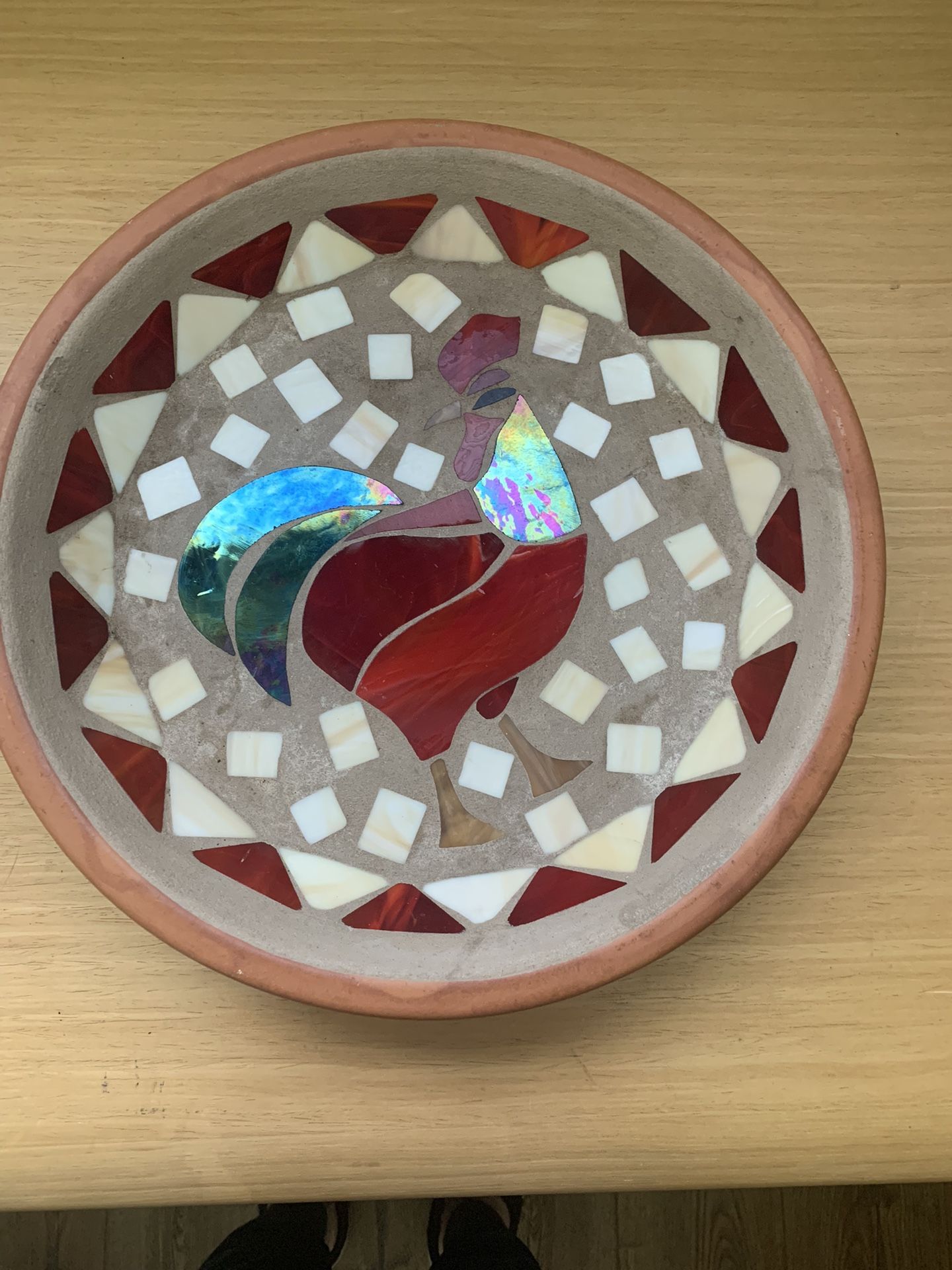 Lg Clay Rooster Mosaic Platter