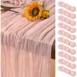 New 12pcs Dusty Pink Cheesecloth Table Runner