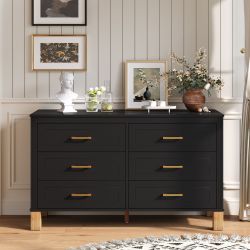 Brand New Sealed Modern 6 Drawer Double Dresser Black Storage Cabinet