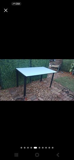 Table desk 50 x 24 n 30 inch tall. White glass Rectangular Table with Black Metal Legs