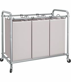 STORAGE MANIAC 3 Section Laundry Sorter, Laundry Hamper with Wheels, Gray