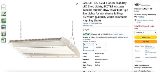 New LED Linear High Bay Light 1.25FT Shop Lights