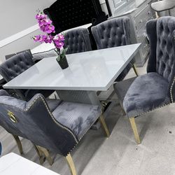 Modern Dining Set  With Gold Accents 