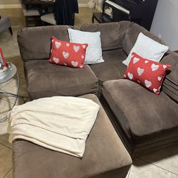 Large Brown Sectional Couch w/ Ottoman – Clean, Great Condition