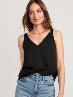 V-Neck Sleeveless Satin Top  Large