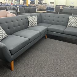 New Mid Century Sectional . Ash Black . 111” X 85”. Free Delivery !