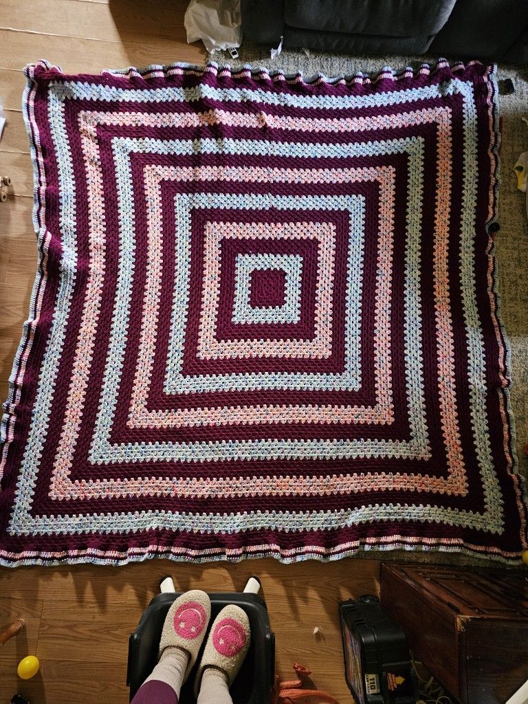 Mulberry Bubblegum Pink And Bubblegum Blue Granny Square. 7ft