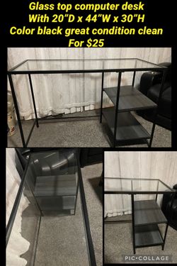 Computer desk glass top 20”D x 44”W x 30”H for $25