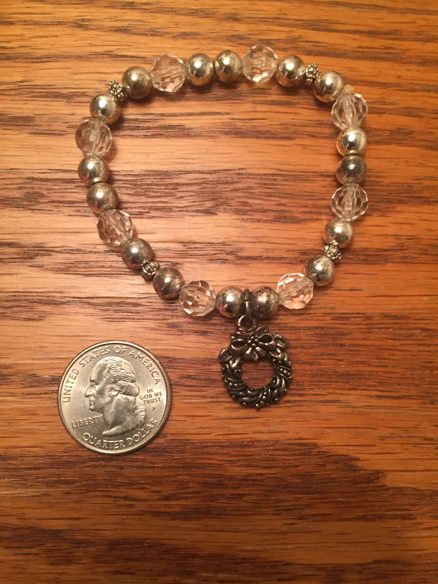 Beaded Stretch Bracelet with Wreath Charm
