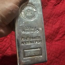 100 oz .9999 Royal Canadian Mint Silver Bar