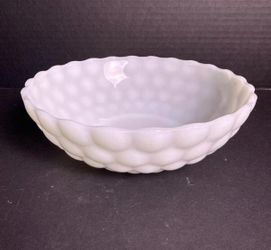 Milk Glass Bubble Pattern Oval Bowl