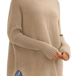 LILLUSORY Women's Oversized Turtleneck Sweaters 2024 Fall Batwing Sleeve Ribbed Tunic Sweater Size Small