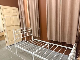 White Metal Bed Frame with Headboard