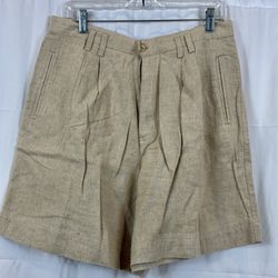 Milano Design Group Linen Blend Light Oatmeal Pleated Shorts, Quatar, Size 16