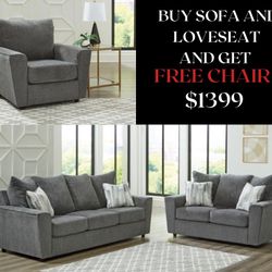 2 PC SOFA AND LOVESEAT FREE CHAIR 