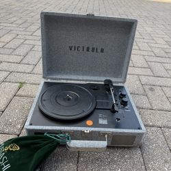 Victrola Gray Suitcase Portable Record Player