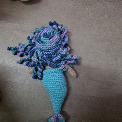 Blue Hamdmade Crochet Stuffed Mermade 