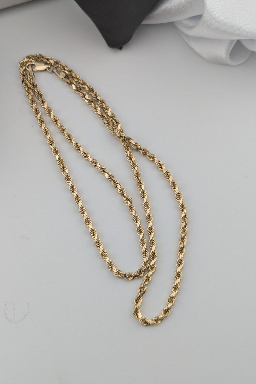 C12β¨ 18"-10K Gold Hollow Mirror Cut Rope Link Chain β¨