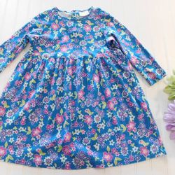 Hanna Andersson Girls Dress 100 (US size 4T) Blue Floral Long Sleeve