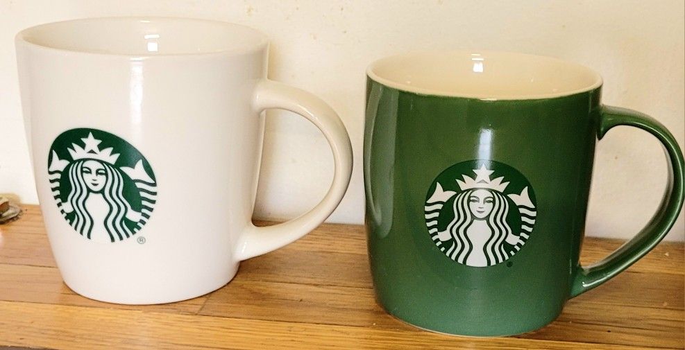 Starbucks Green Mug White And Green Logo Ceramic Coffee Mug Tea Cup 2 Pack 14oz