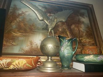 Vintage Brass Eagle Porched On World Globe Rotating