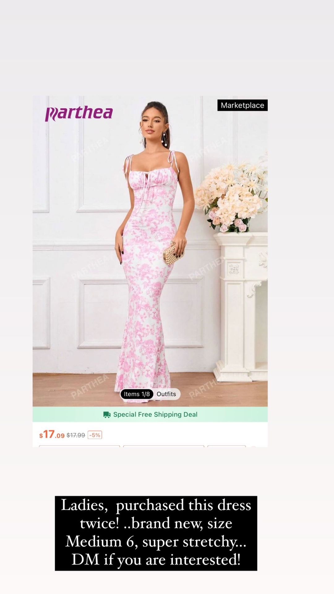 Brand New Pink Floral Dress Size M