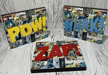 Set of 3 Batman Comic Panel Poster DC Comics ZAP! POW! WHAK! Wooden Wall Hanger