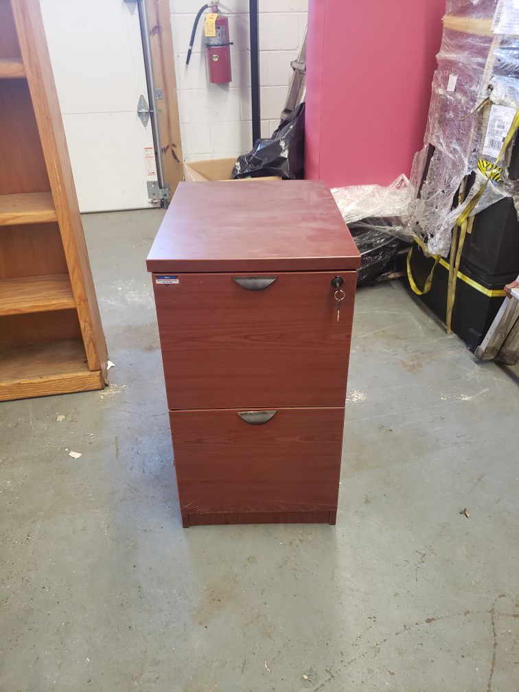 2 drawer wooden filing cabinet with keys